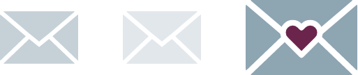 Three envelope icon with purple heart on the right